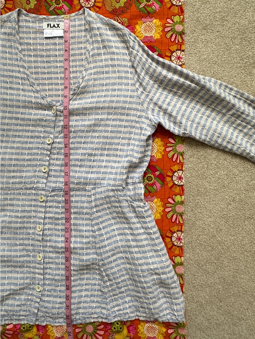 Flax Light Blue and Cream Striped Linen Tunic - Picture 10 of 10